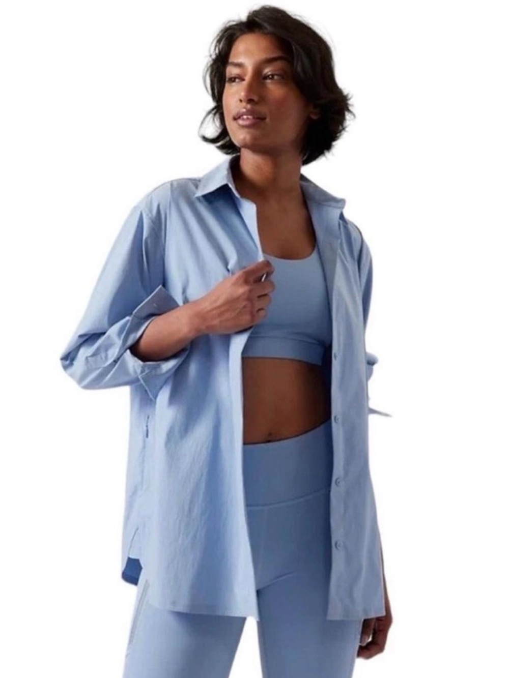 Athleta Pale Blue Long-Sleeve Button Front Shirt - Picture 2 of 7